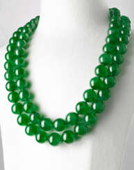 TWO JADEITE BEAD AND DIAMOND NECKLACES