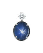 Neck jewellery. STAR SAPPHIRE AND DIAMOND PENDANT