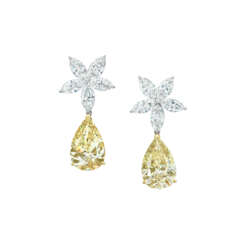 COLOURED DIAMOND AND DIAMOND EARRINGS