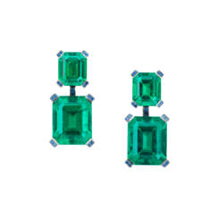 BUCHERER EMERALD AND SAPPHIRE EARRINGS