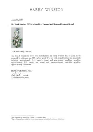 HARRY WINSTON EMERALD, SAPPHIRE AND DIAMOND `PEACOCK` BROOCH - photo 3