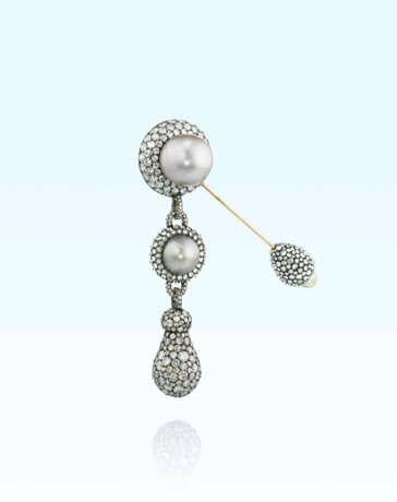 JAR NATURAL PEARL, COLOURED DIAMOND AND DIAMOND FIBULA BROOCH - photo 1