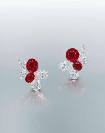 A SUPERB PAIR OF RUBY AND DIAMOND `RED BUTTERFLIES` EARRINGS, BY JAMES W. CURRENS - photo 1