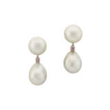 NATURAL PEARL, COLOURED DIAMOND AND DIAMOND EARRINGS - фото 1