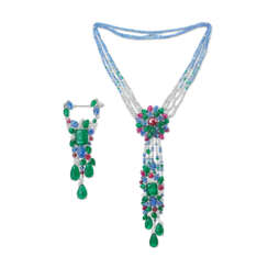 A UNIQUE MULTI-GEM 'TUTTI FRUTTI' NECKLACE AND BROOCH, BY CARTIER