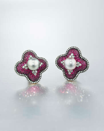 JAR NATURAL PEARL, RUBY AND DIAMOND EARRINGS - photo 1