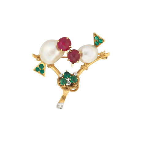 RETRO MULTI-GEM `LOVEBIRDS` BROOCH, BY CARTIER - фото 1