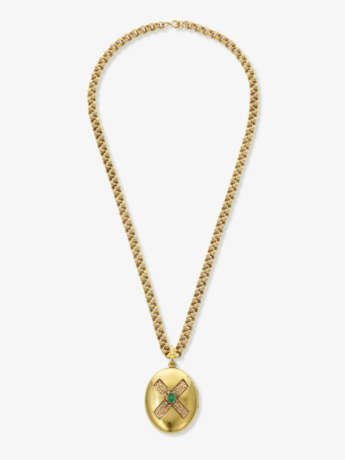 A necklace with locket pendant set with an emerald and rose-cut diamonds - фото 2