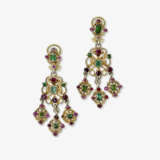 A necklace and a pair of drop earrings with pearls, sapphires, peridots, pink sapphires, and garnets - фото 3