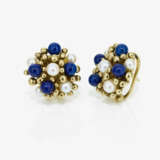 A parure with necklace, stud earrings, and ring with lapis lazuli and cultured pearls - фото 4