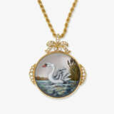 A pendant with a swan and diamonds, and a cord necklace - фото 1