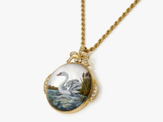 A pendant with a swan and diamonds, and a cord necklace - фото 2 A pendant with a swan and diamonds, and a cord necklace - фото 2