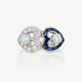 A ring with two hearts, sapphires, and brilliant-cut diamonds - фото 2