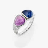 A ring with pink and blue sapphire and diamonds - фото 1