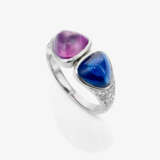 A ring with pink and blue sapphire and diamonds - фото 2