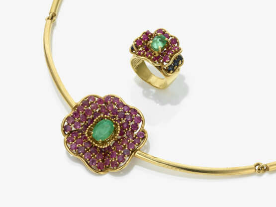 A necklace and ring with rubies, sapphires, and emeralds - photo 1