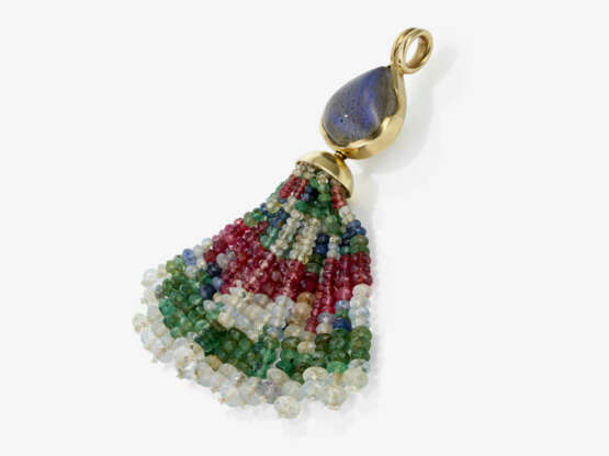 A pendant with moonstone with tassel, consisting of seventeen strands of rubies, sapphires, white sapphires, and emeralds - фото 2 A pendant with moonstone with tassel, consisting of seventeen strands of rubies, sapphires, white sapphires, and emeralds - фото 2