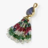 A pendant with moonstone with tassel, consisting of seventeen strands of rubies, sapphires, white sapphires, and emeralds - фото 2