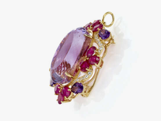 Anhänger/Brosche mit Amethysten, weißen und pinken Saphiren - Foto 2 Anhänger/Brosche mit Amethysten, weißen und pinken Saphiren - Foto 2