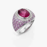A ring with pink tourmaline, pink sapphires, and brilliant-cut diamonds - фото 1