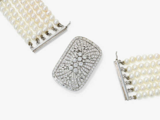 A six-strand Collier-de-chien with cultured pearls and diamonds - фото 2 A six-strand Collier-de-chien with cultured pearls and diamonds - фото 2