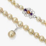 A cultured pearl necklace with brilliant-cut diamonds, citrine, and amethysts - photo 1