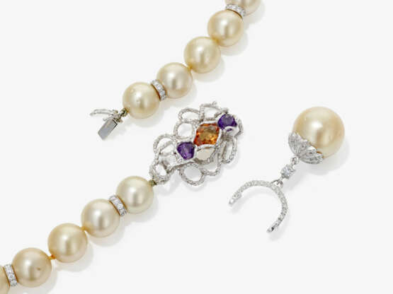 A cultured pearl necklace with brilliant-cut diamonds, citrine, and amethysts - photo 3 A cultured pearl necklace with brilliant-cut diamonds, citrine, and amethysts - photo 3