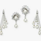 Triple convertible drop earrings adorned with brilliant-cut diamonds and cultured pearls - фото 2