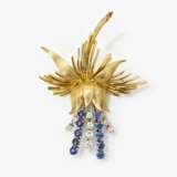A convertible floral vintage brooch set with sapphires and brilliant-cut diamonds - фото 1