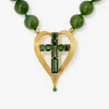 A vintage necklace with nephrite beads and a striking cross pendant, adorned with green tourmalines - фото 1