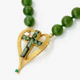 A vintage necklace with nephrite beads and a striking cross pendant, adorned with green tourmalines - фото 2