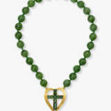 A vintage necklace with nephrite beads and a striking cross pendant, adorned with green tourmalines - фото 3
