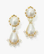 Ear Jewelry. Convertible vintage drop earrings set with Mabé cultured pearls and brilliant-cut diamonds