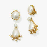 Convertible vintage drop earrings set with Mabé cultured pearls and brilliant-cut diamonds - фото 2