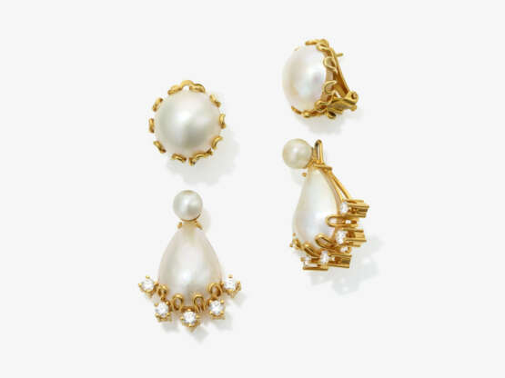 Convertible vintage drop earrings set with Mabé cultured pearls and brilliant-cut diamonds - фото 2 Convertible vintage drop earrings set with Mabé cultured pearls and brilliant-cut diamonds - фото 2