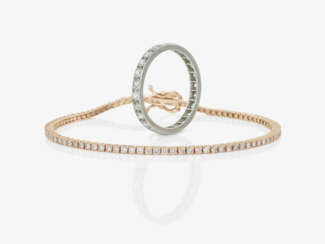 A delicate tennis bracelet adorned with brilliant-cut diamonds and an eternity ring with octagonal-cut diamonds