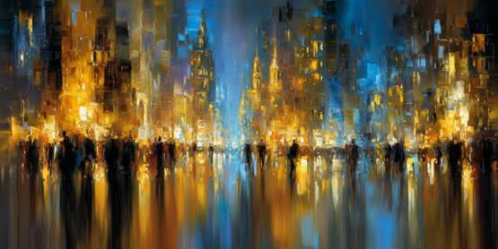Картина маслом мерцание ночного города Евгения Дувакина Toile sur le sous-châssis Acrylique et huile Art abstrait Paysage urbain Russie 2025 - photo 1