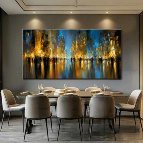 Картина маслом мерцание ночного города Евгения Дувакина Toile sur le sous-châssis Acrylique et huile Art abstrait Paysage urbain Russie 2025 - photo 2