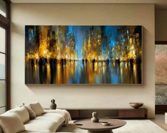 Картина маслом мерцание ночного города Евгения Дувакина Toile sur le sous-châssis Acrylique et huile Art abstrait Paysage urbain Russie 2025 - photo 3
