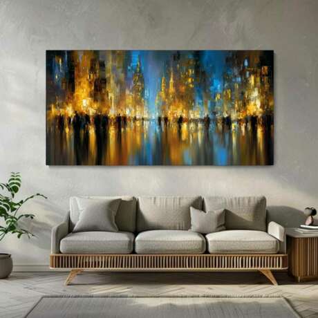 Картина маслом мерцание ночного города Евгения Дувакина Toile sur le sous-châssis Acrylique et huile Art abstrait Paysage urbain Russie 2025 - photo 5