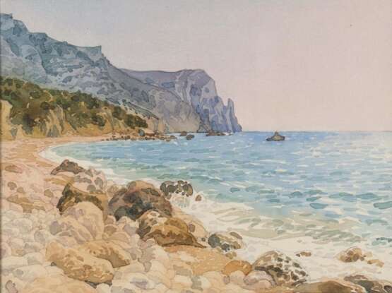 Золотой пляж. Papier Aquarelle Réalisme Paysage de Crimée Russie 2004 - photo 1