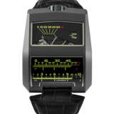 URWERK. A RARE AND UNUSUAL AlTiN-TREATED GREY GOLD AND TITANIUM AUTOMATIC WRISTWATCH WITH JUMP HOUR, RETROGRADE MINUTES, LINEAR AND DIGITAL SECONDS - photo 1