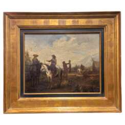 Court hunting scene, Flemish school of the late 17th century, Oil on canvas