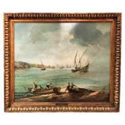 Large Marine Oil-on-Canvas Breton Fisherman in Original Frame, 19th Century