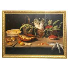 Large Still Life with Fish Oil-on-Canvas in Gilded Frame, 152cm x 112cm