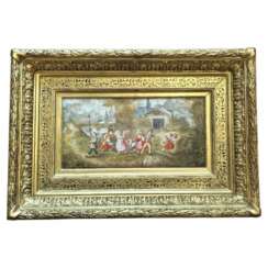 19th Century Porcelain Painting in Large Gilded Frame