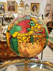 Painted Globe with a Rock Crystal and a Base in Gilt Bronze
