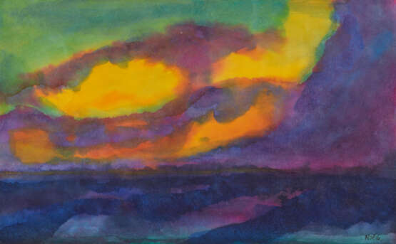 Emil Nolde. Meer (blau-violett mit orange-farbenen Wolken) - Foto 1