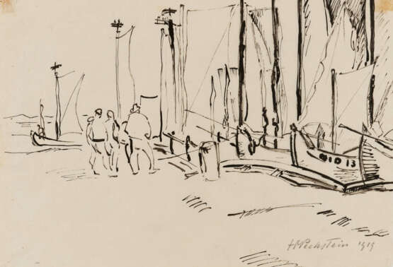 Hermann Max Pechstein. Fischer und Segelboot am Hafen (Nidden) - photo 1