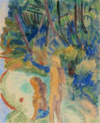 Gouache. Erich Heckel. Unter Bäumen